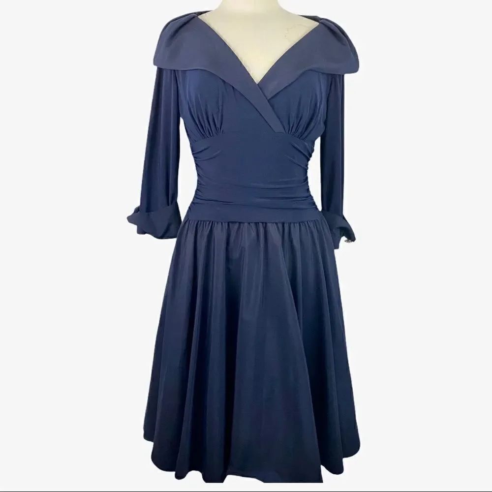 ELIZA J Cuff Sleeve V Neck Ruched Waist Dress